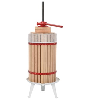 Frugt- og vinpresser, 30 liter, egetræ med stofpose